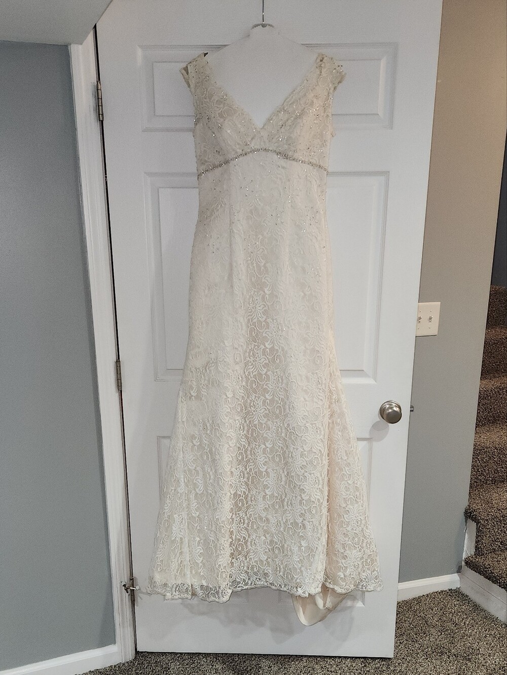David’s Bridal Style T3299 Cap Sleeve Lace Wedding Dress Ivory/Champ. (Size 10)